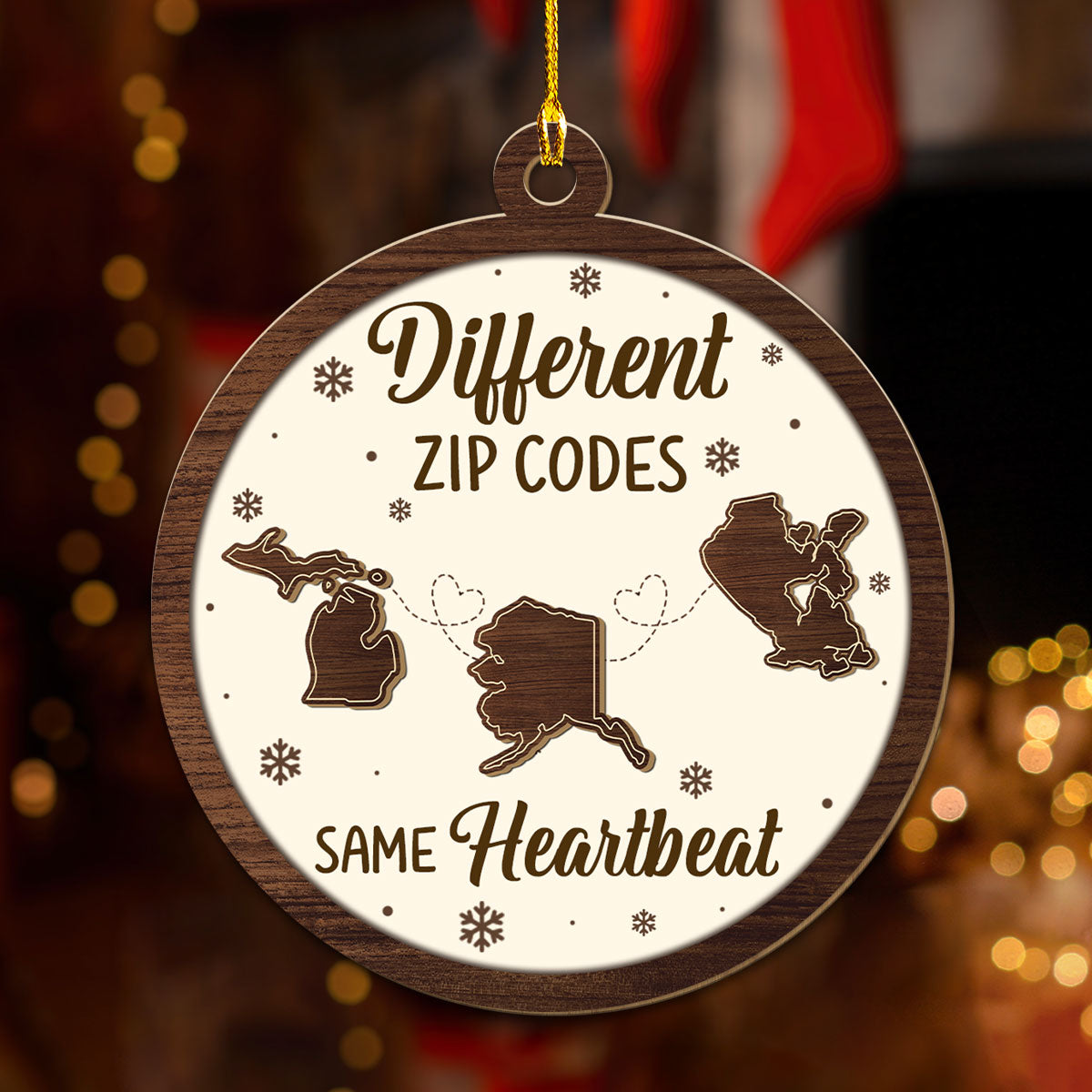 Custom Family Ornament, Christmas Gift for Family Members •  Different Zip Codes - Personalized Wood Ornament