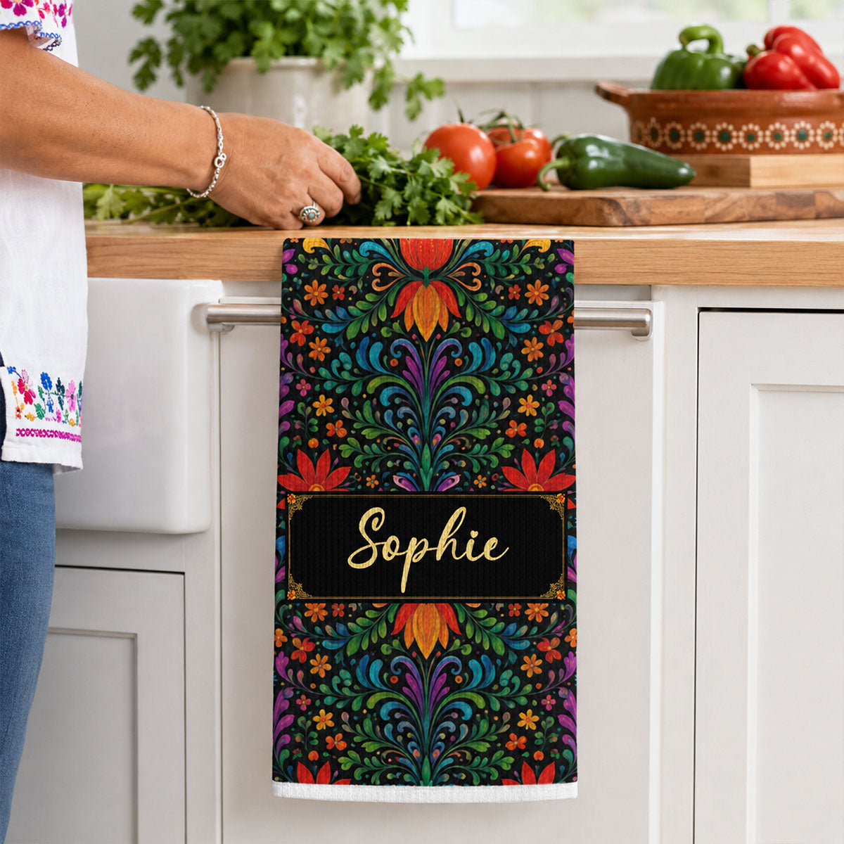 Custom Best Friend Kitchen Towel With Names, Birthday Christmas Gift For Friend Bestie • Love Cooking - Personalized Kitchen Towel