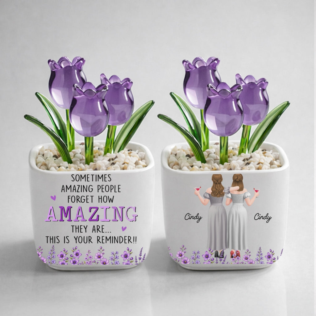 Custom Flower Keepsake, Glass Home Decor Gift for Best Friend • This Is Your Reminder - Personalized Glass Everlasting Tulips