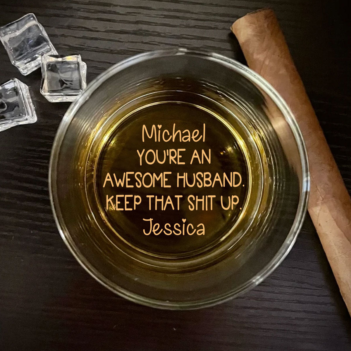 Custom Christmas Anniversary Birthday Drinkware Gifts for Couple • Awesome Husband - Personalized Engraved Whiskey Glass