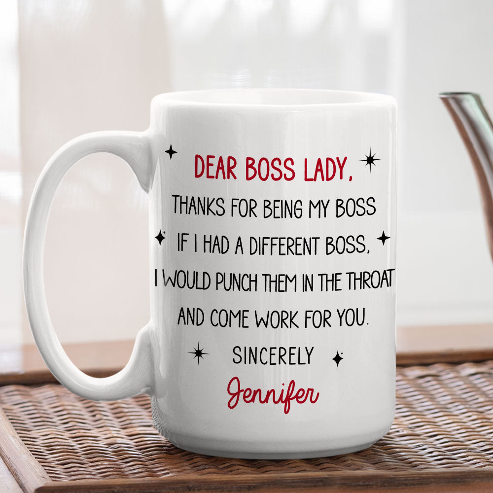 Custom Coworker, Christmas & Birthday Team Appreciation Gift • Dear Boss Lady - Personalized Coffee Mug