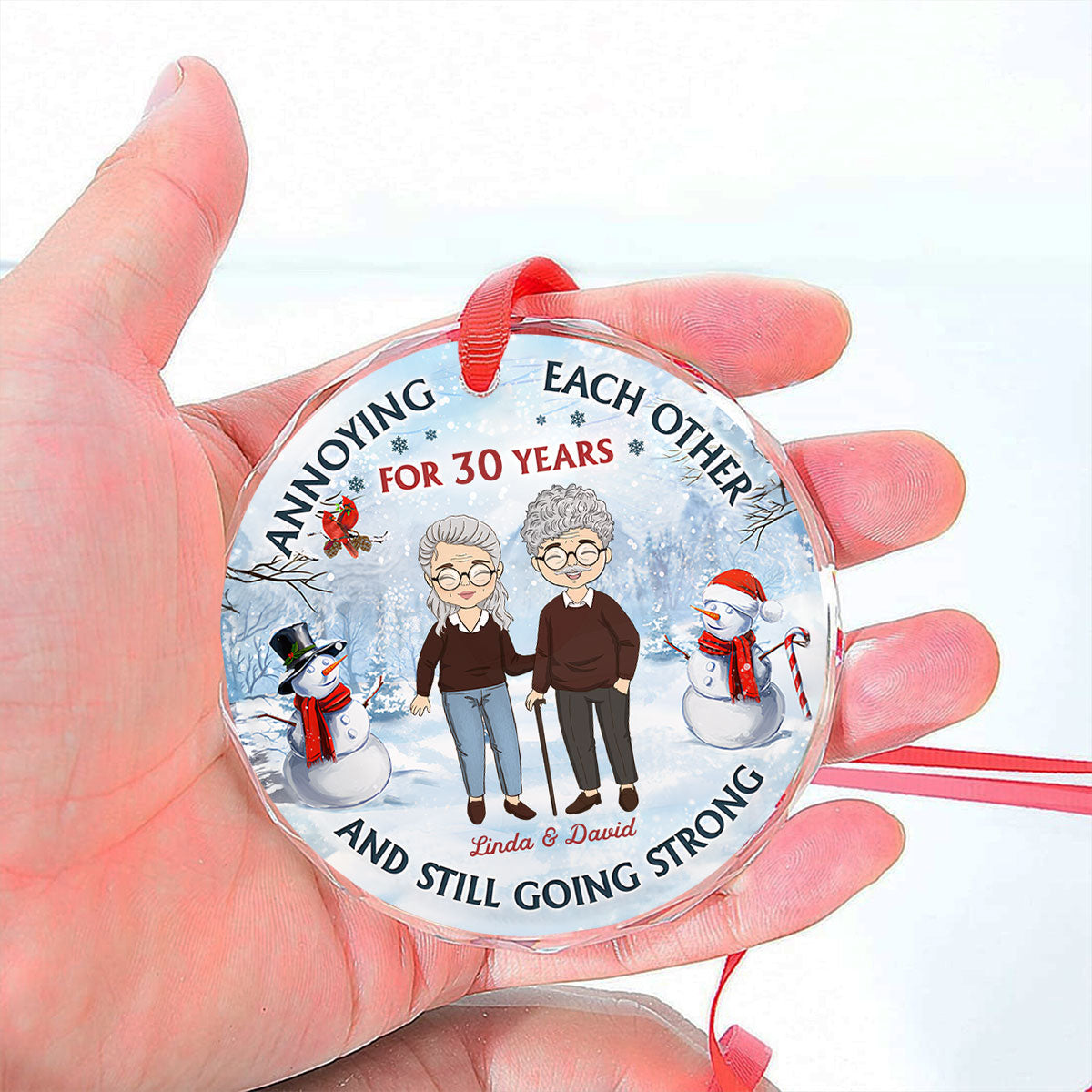 Custom Couple Christmas Ornament, Anniversary Gift •  Old Couple Annoying Each Other - Personalized Glass Ornament