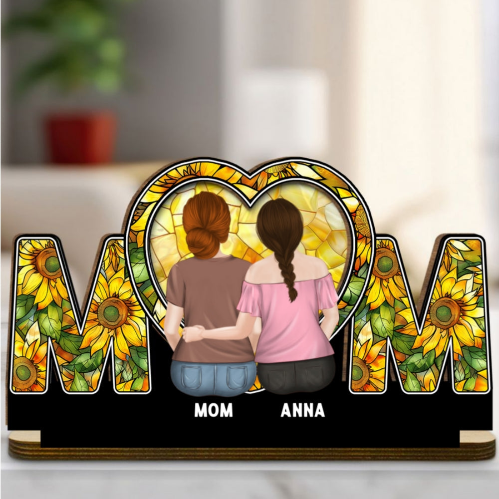 Custom Mother's Day Decor, Gift for Mom & Grandma • Beside Mom - Personalized 2-Layer Wood Plaque With Flat Base