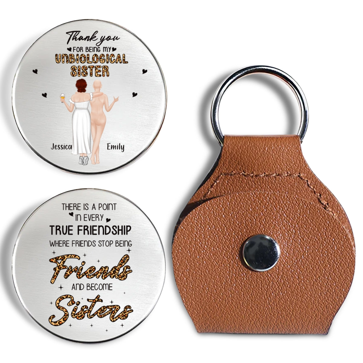 Custom Besties Coin Keychain, Friendship Birthday Gifts • Where Friends Stop Being Friends And Become Sisters - Personalized Pocket Hug