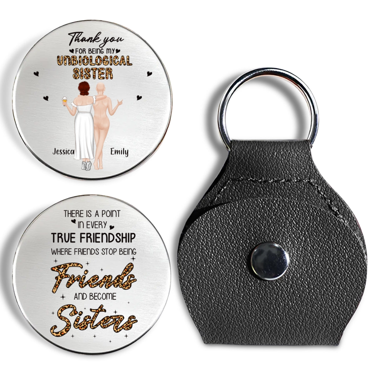Custom Besties Coin Keychain, Friendship Birthday Gifts • Where Friends Stop Being Friends And Become Sisters - Personalized Pocket Hug