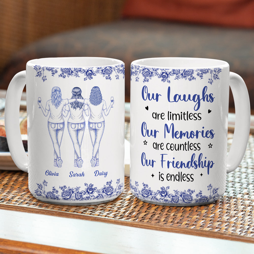 Custom Best Friend, Christmas & Birthday Friendship Keepsake Gift • Our Laughs Are Limitless Blue Toile Ver 2 - Personalized Coffee Mug