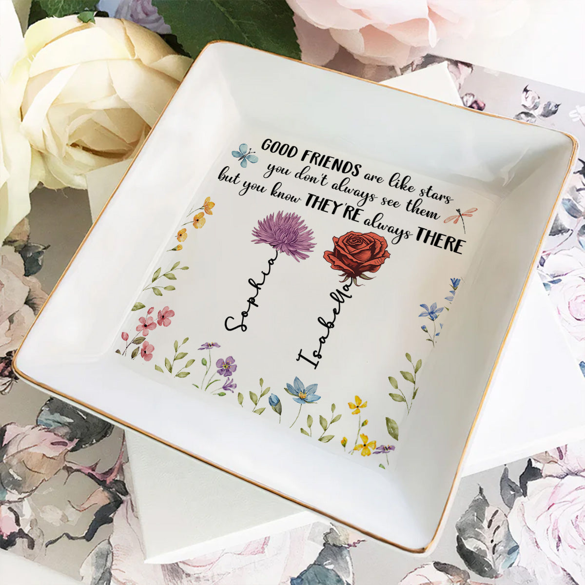 Custom Bestie Trinket Dish, Birthday Christmas Gift For Best Friend • Good Friends Are Like Stars - Personalized Jewelry Dish