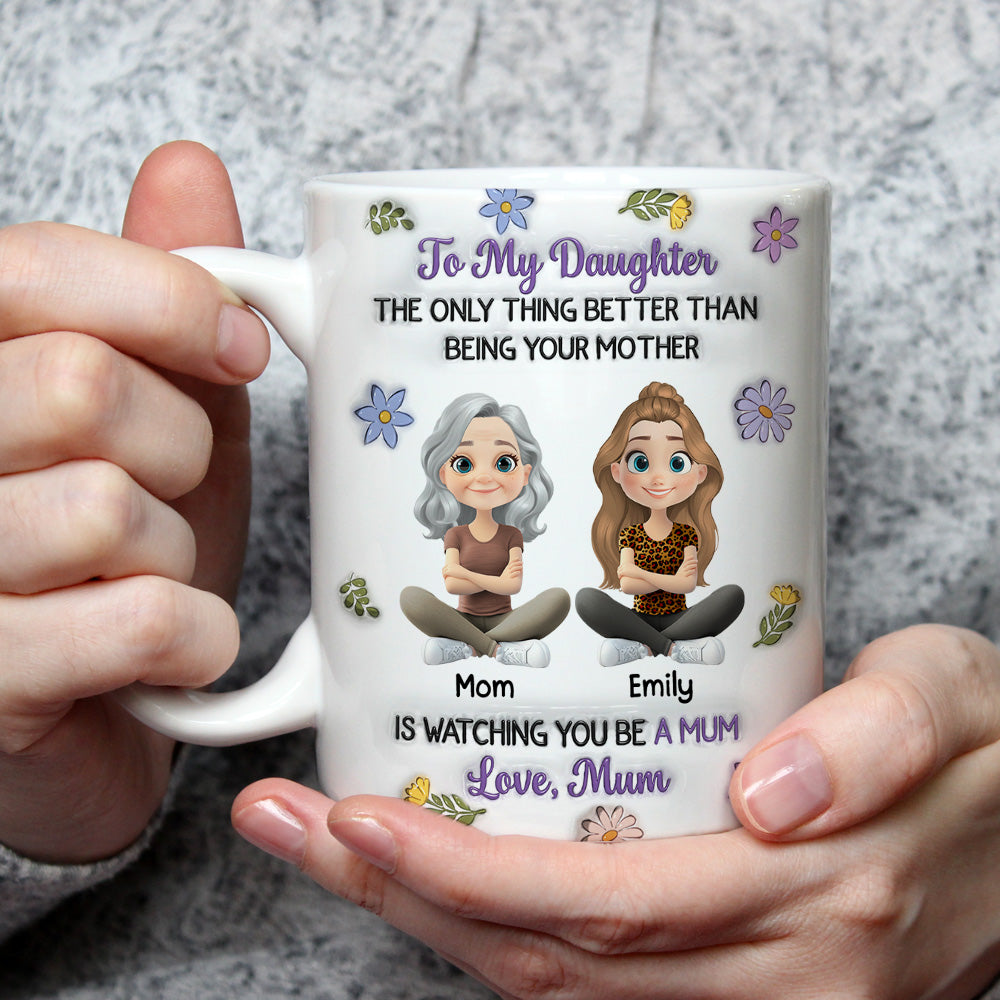 Custom Mother's Day Gift for Daughter • Linked Together Cartoon Version 2 - Personalized 3D Inflated Effect Mug