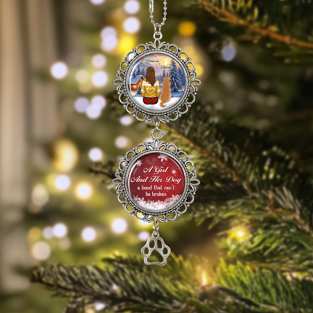 Custom Memorial Christmas Ornament, Sympathy Keepsake •  A Girl And Her Dog - Personalized Charming Ornament