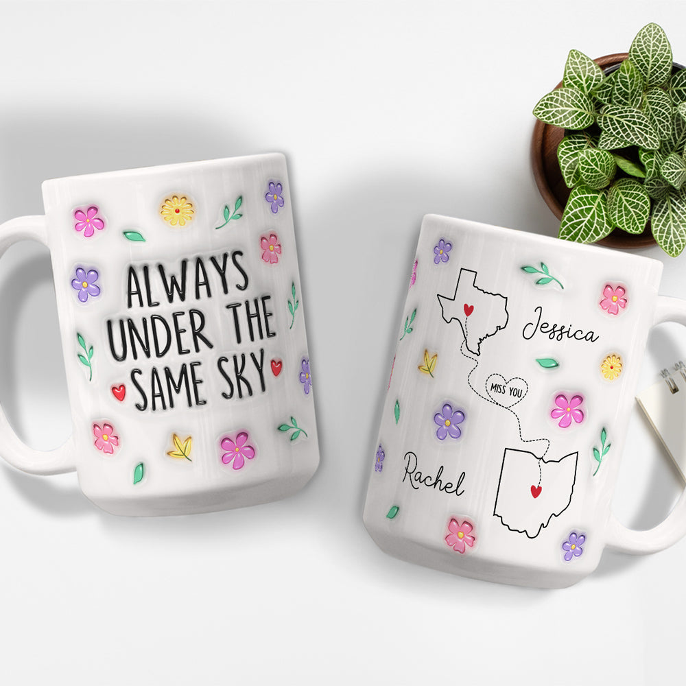 Custom Best Friend, Christmas & Birthday Friendship Keepsake Gift • Wish We Under The Same Sky - Personalized 3D Inflated Effect Mug