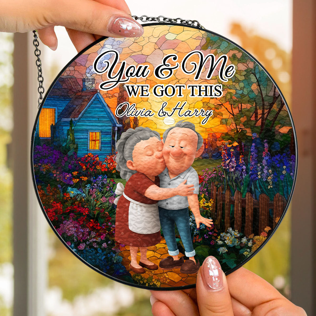 Custom Couple Hanging Decor, Anniversary Valentine's Day Gifts • We Are Together For The Last - Personalized Window Hanging Suncatcher
