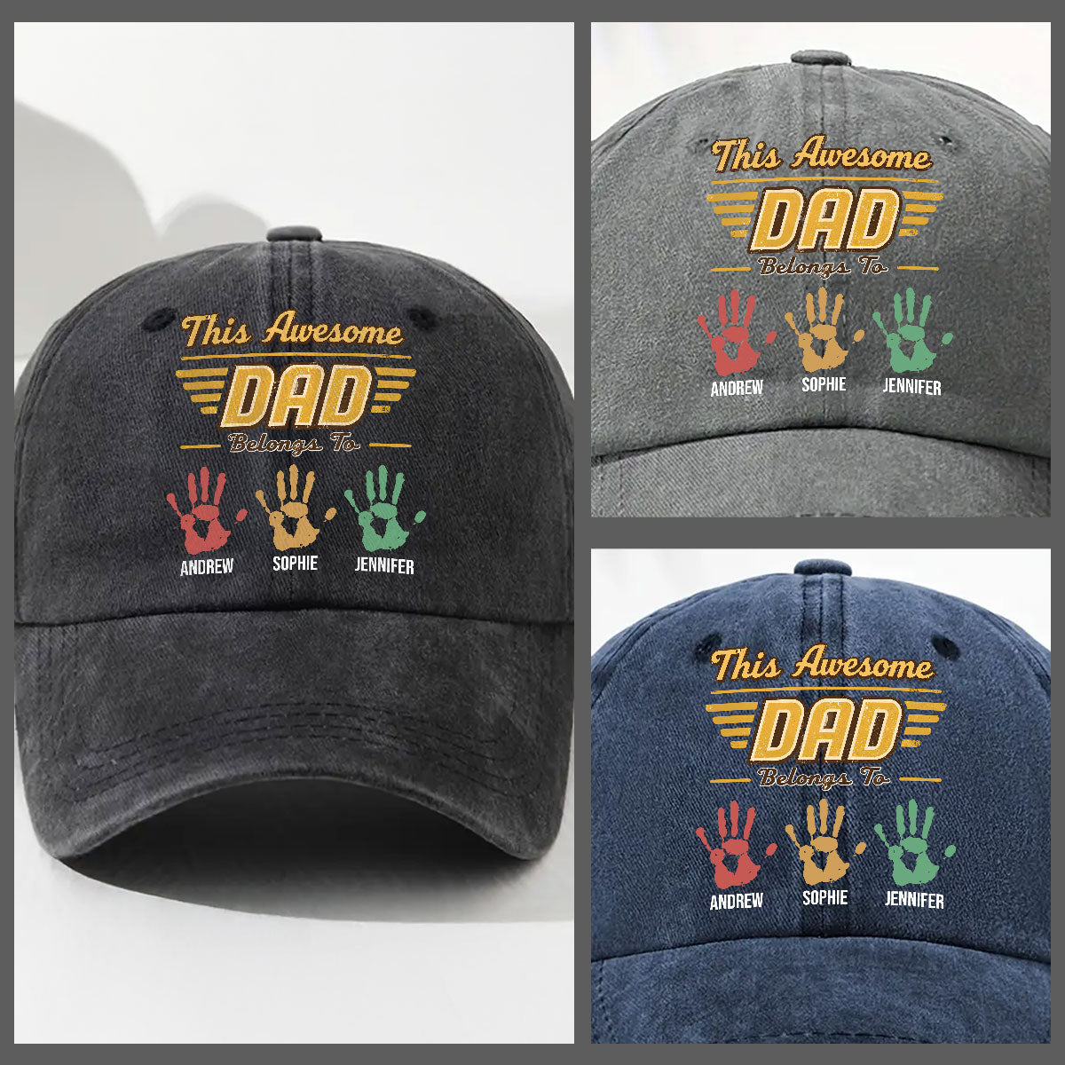 Custom Father's Day Christmas Birthday Gifts for Dad • Awesome Daddy - Personalized Vintage Washed Denim Cap