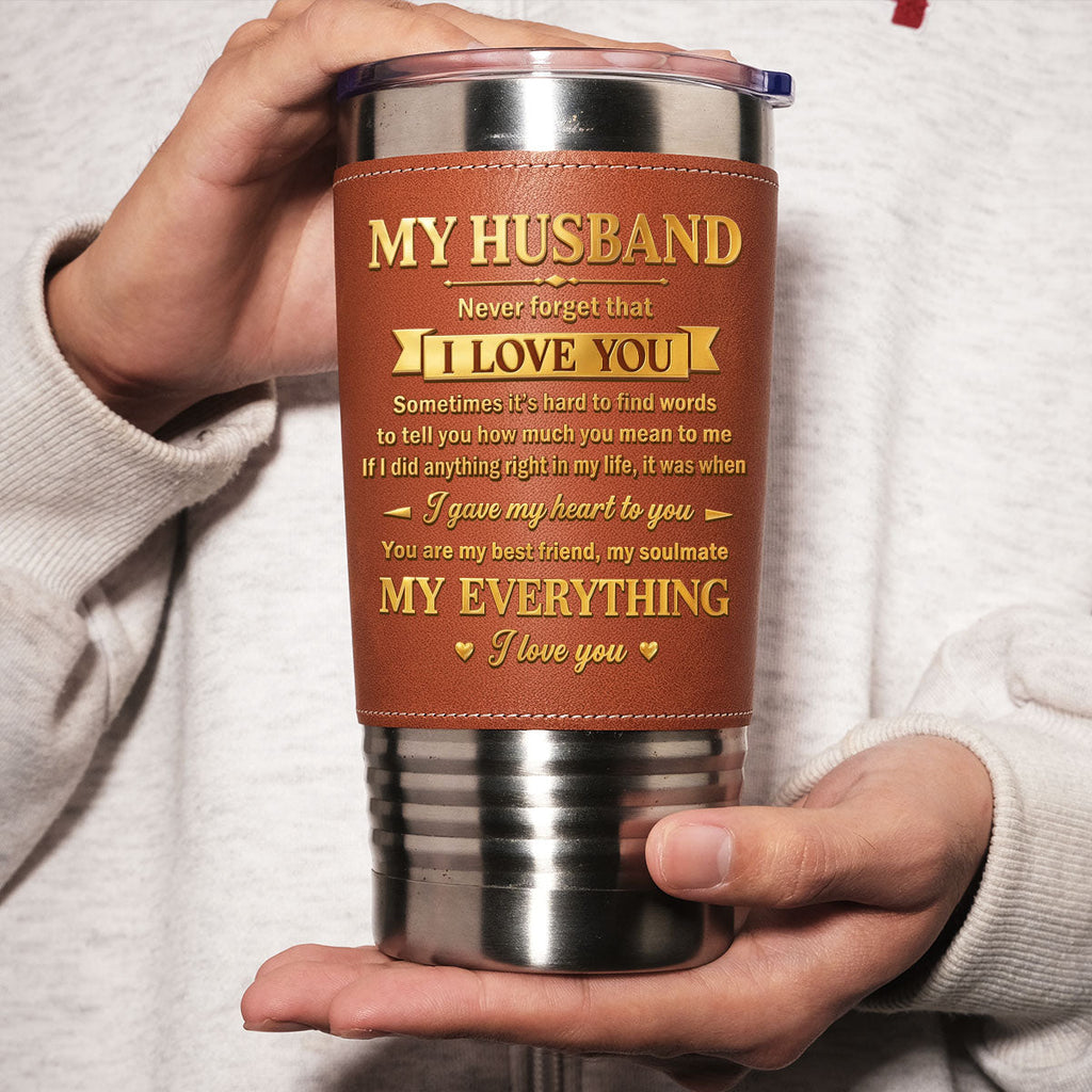 Custom Christmas Anniversary Gifts For Husband • My Husband - Personalized Leather Tumbler