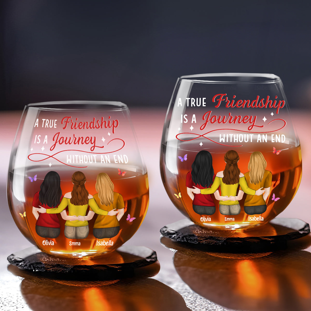 Side By Side Always - Personalized Wine Glass