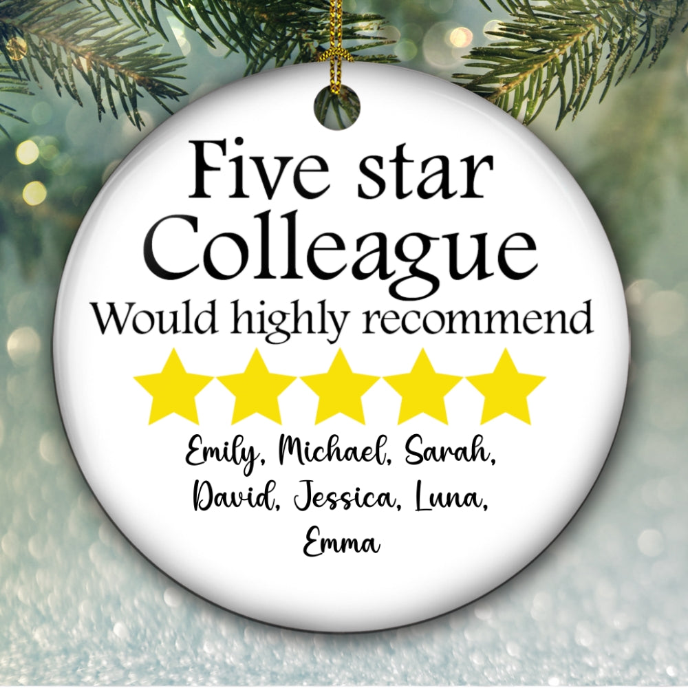 Custom Coworker Christmas Ornament, Team Appreciation Gift •  Five Star Colleague - Personalized Ceramic Ornament