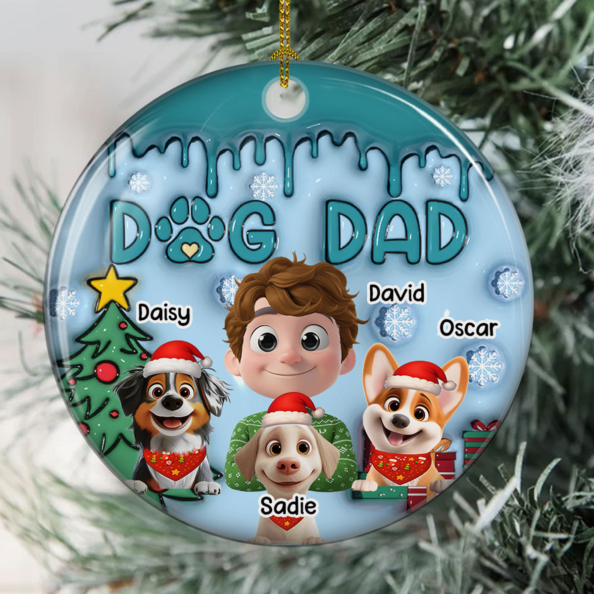 Custom Keepsake Christmas Ornament •  Man And Lovely Dog - Personalized 3D Inflated Effect Ceramic Ornament