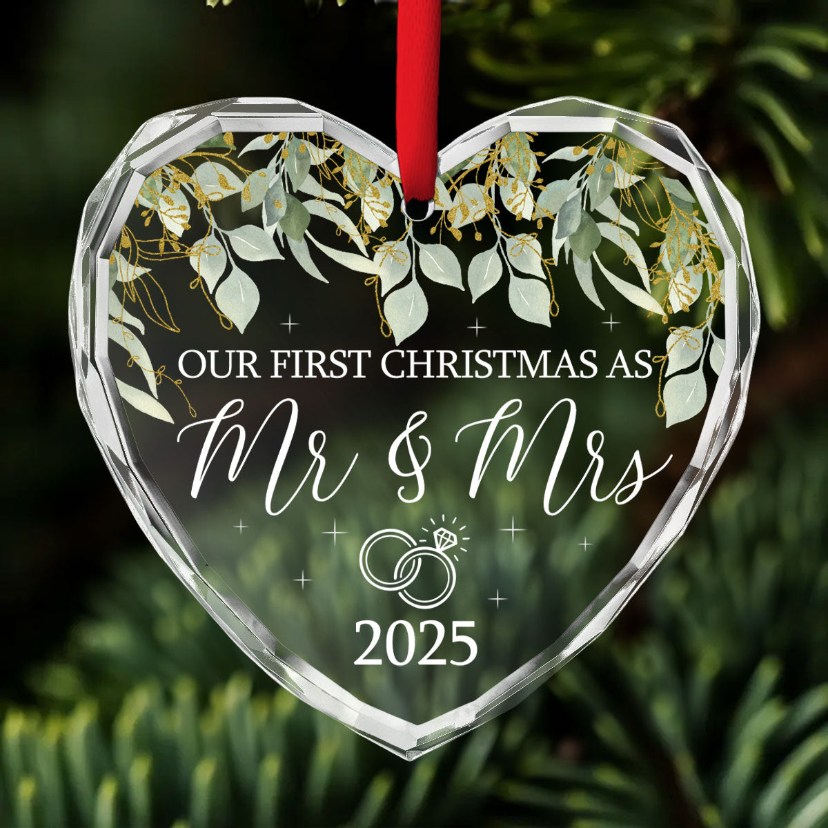 Custom First Christmas Ornament Married, Gift for Newlyweds •  We Became Mr And Mrs - Personalized Glass Ornament
