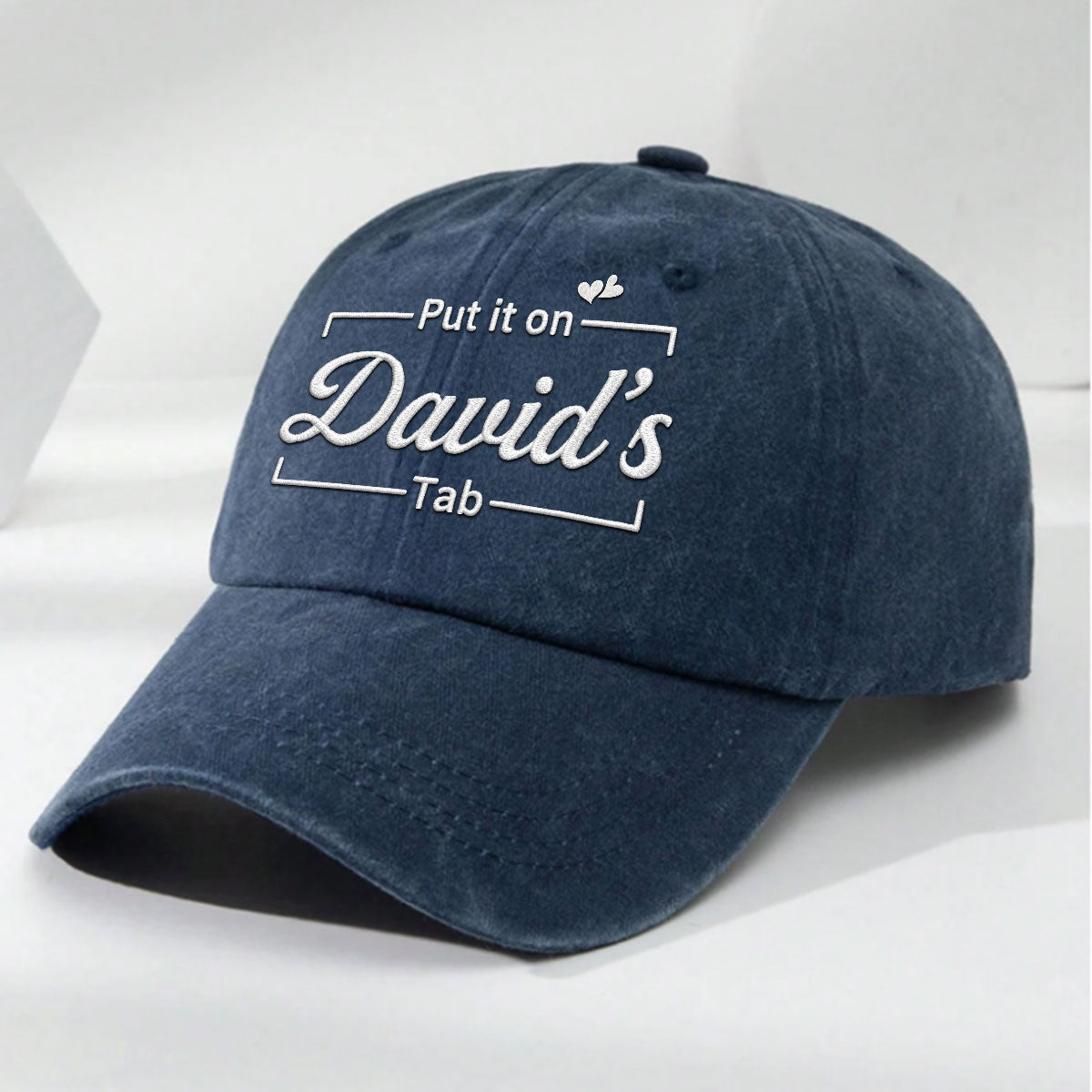 Put Everything On His Tab - Personalized Vintage Washed Denim Cap