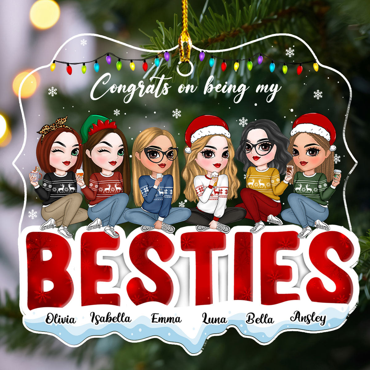 Custom Friendship Christmas Ornament, Best Friend Gift •  Lucky Bestie - Personalized Acrylic Ornament
