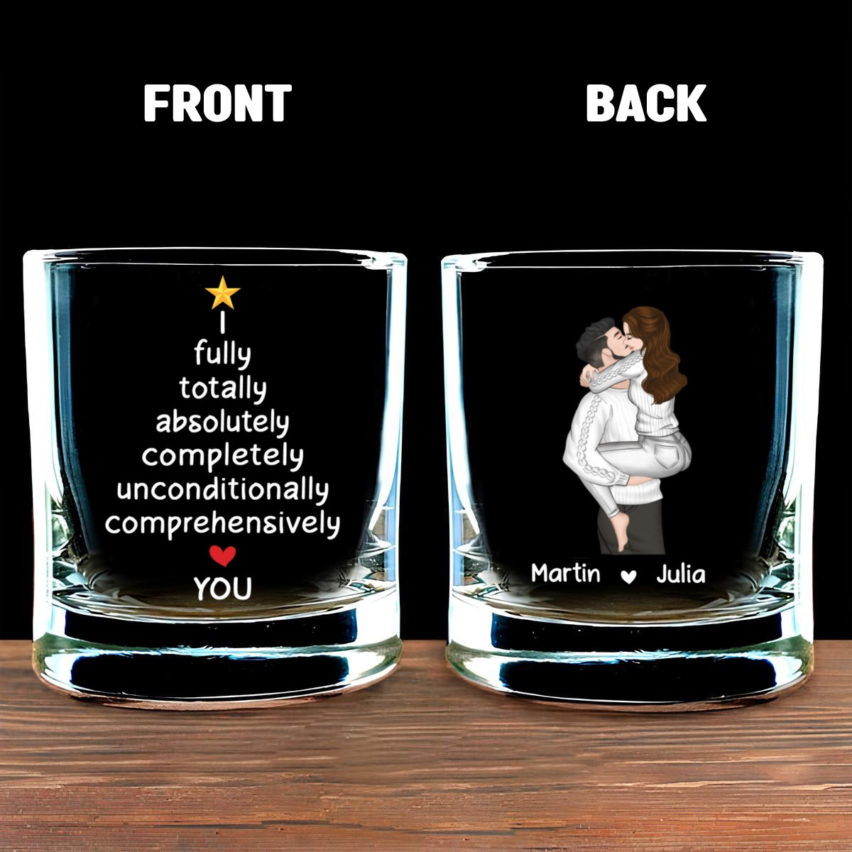 Custom Christmas Anniversary Birthday Drinkware Gifts for Couple • I Fully Love You - Personalized Whiskey Glass