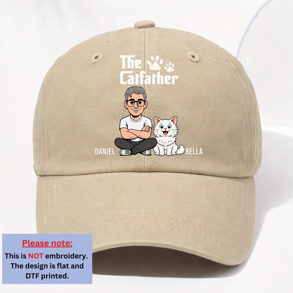 Custom Christmas Headwear Birthday Gifts for Cat Parents • Cool Cat Father Retro - Personalized Vintage Washed Denim Cap