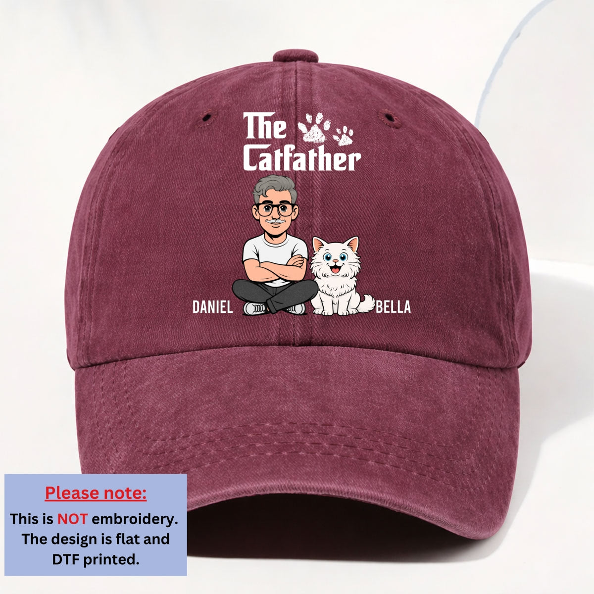 Custom Christmas Headwear Birthday Gifts for Cat Parents • Cool Cat Father Retro - Personalized Vintage Washed Denim Cap
