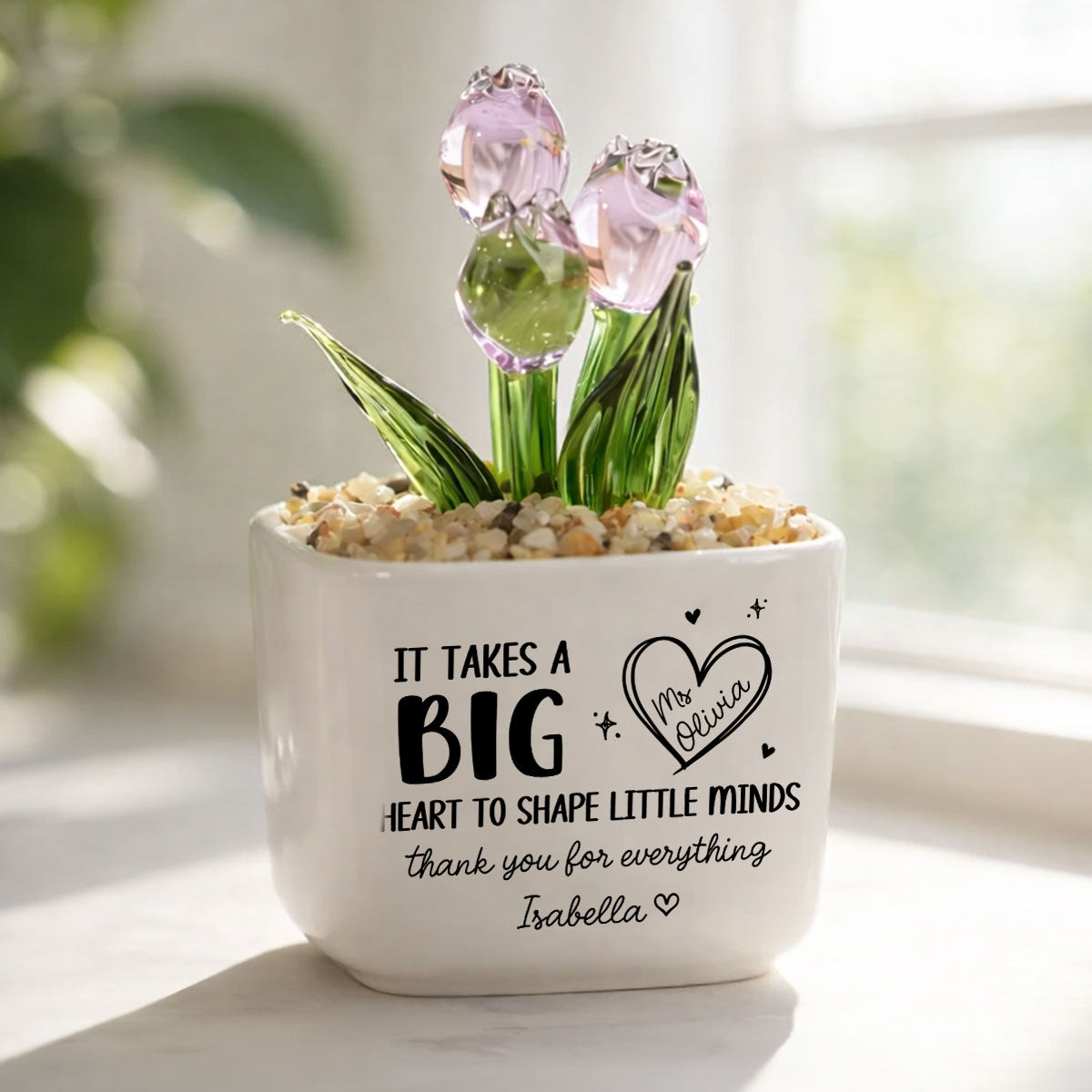 Custom Flower Keepsake, Meaningful Glass Home Decor Gift • Teachers Make Dreams Bloom - Personalized Glass Everlasting Tulips