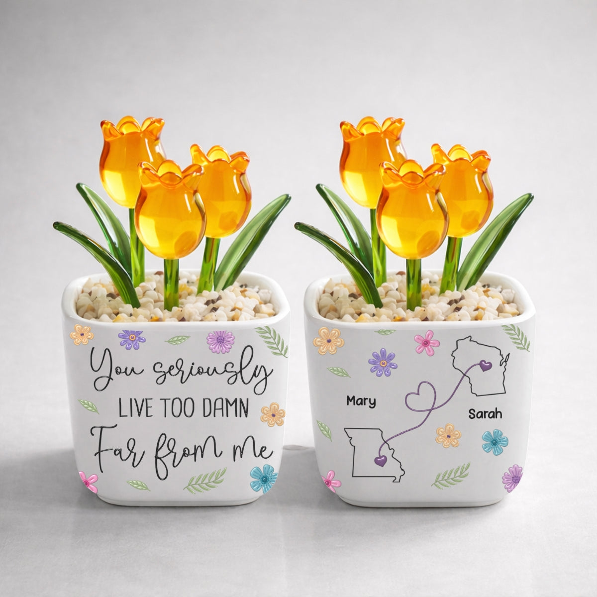 Custom Flower Keepsake, Glass Home Decor Gift for Best Friend • Friendship Never Ends - Personalized Glass Everlasting Tulips