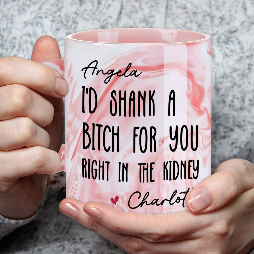 Custom Best Friend, Christmas & Birthday Friendship Keepsake Gift • Shank A Bitch For You - Personalized Pink Marble Mug