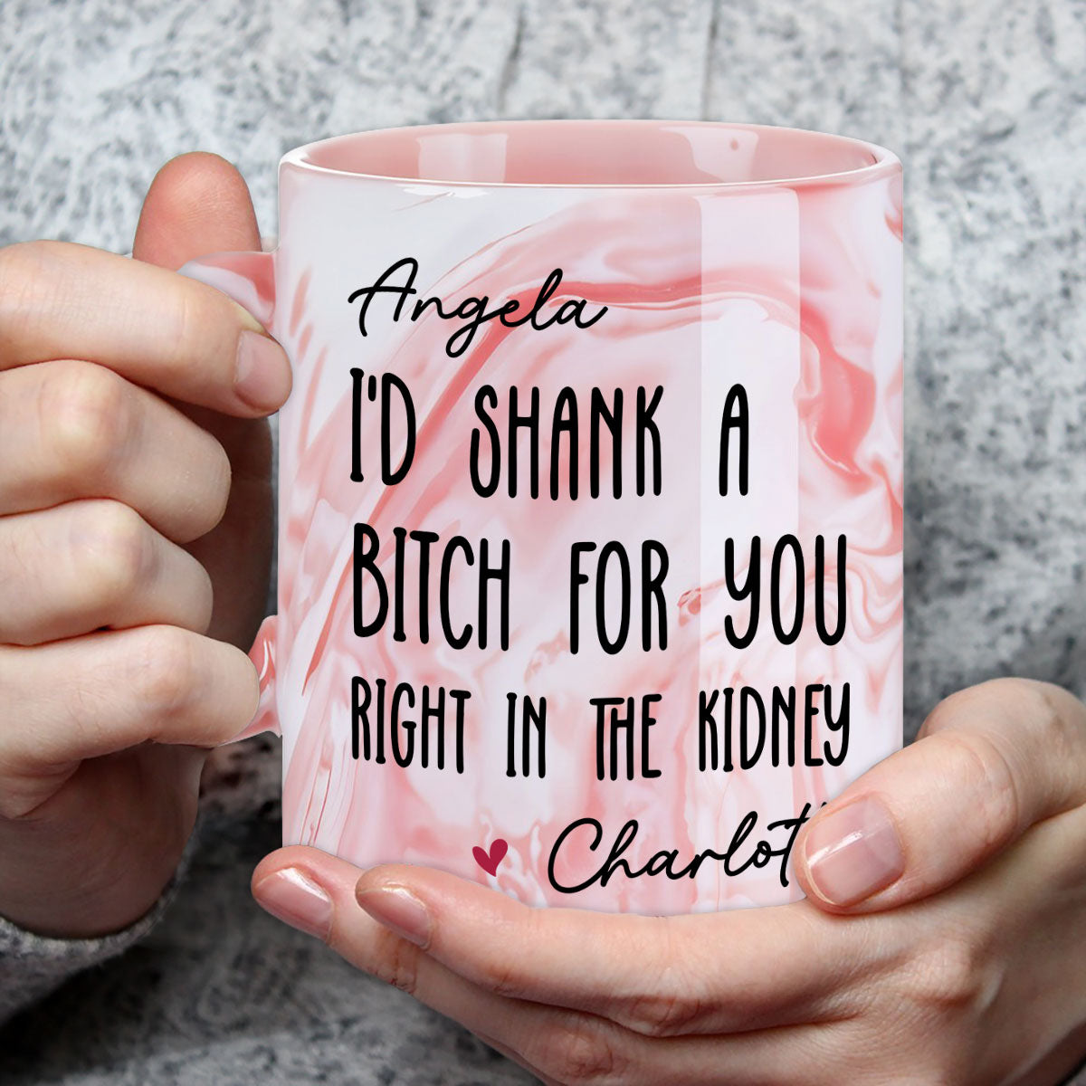 Custom Best Friend, Christmas & Birthday Friendship Keepsake Gift • Shank A Bitch For You - Personalized Pink Marble Mug