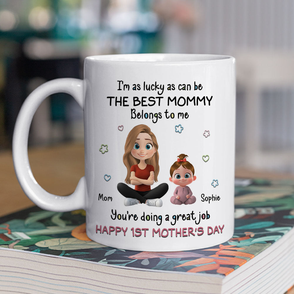 Custom First Mother's Day, Christmas Gift for New Mom • I Am Lucky - Personalized Coffee Mug