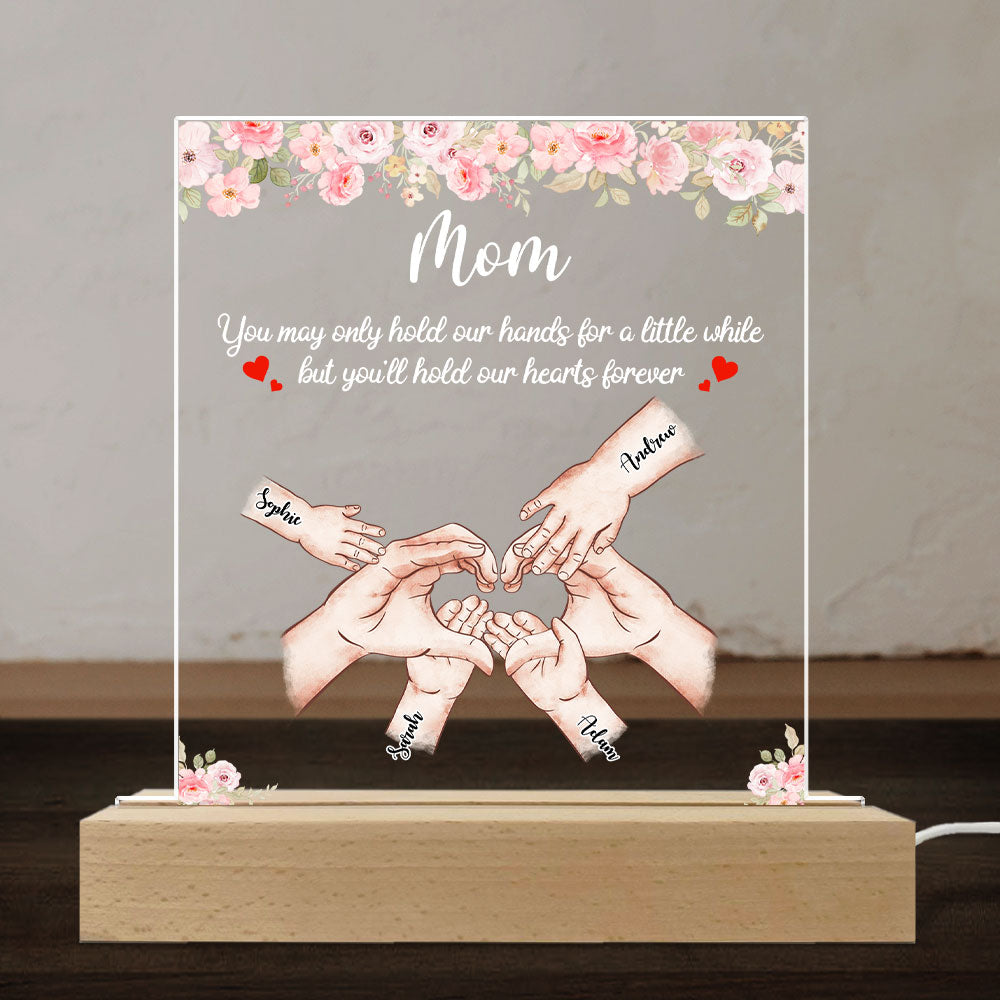Custom Mother's Day Gift for Mom Grandma • Hold Our Hearts - Personalized LED Light