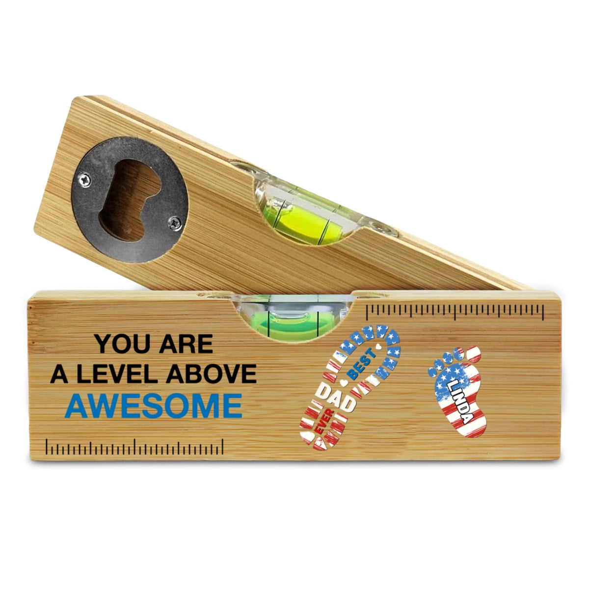 The Power Of Dad Comes From Love - Personalized Wooden Spirit Level Bottle Opener