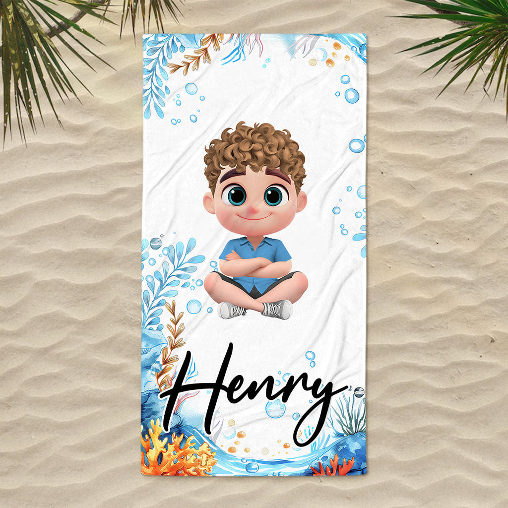 Cartoon Scuba Diver - Personalized Beach Towel