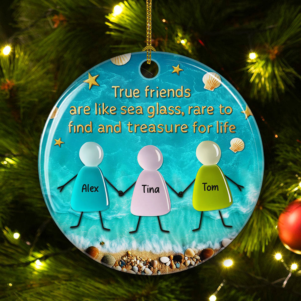 Custom Friendship Christmas Ornament, Best Friend Gift •  Sea Glass Friendship - Personalized 3D Inflated Effect Ceramic Ornament