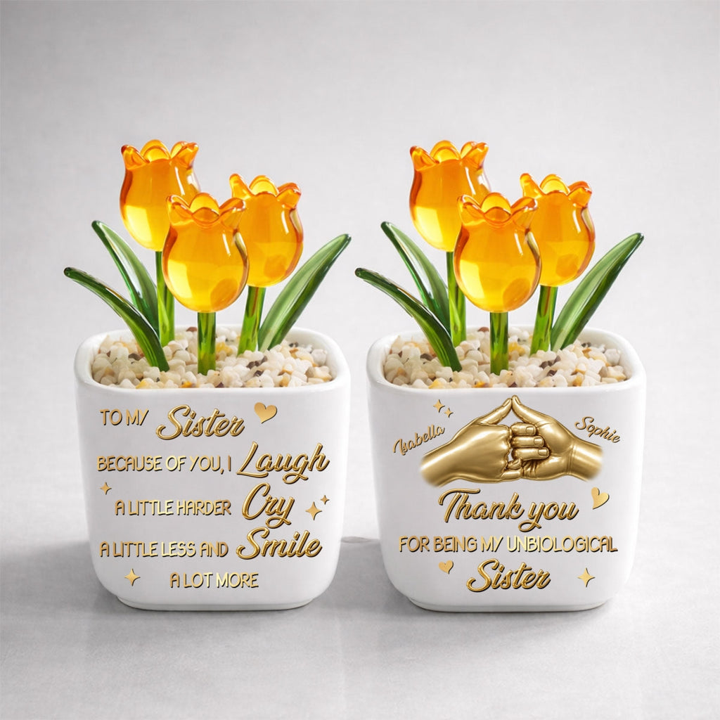 Custom Flower Keepsake, Glass Home Decor Gift for Best Friend • Unbiologica Sister - Personalized Glass Everlasting Tulips