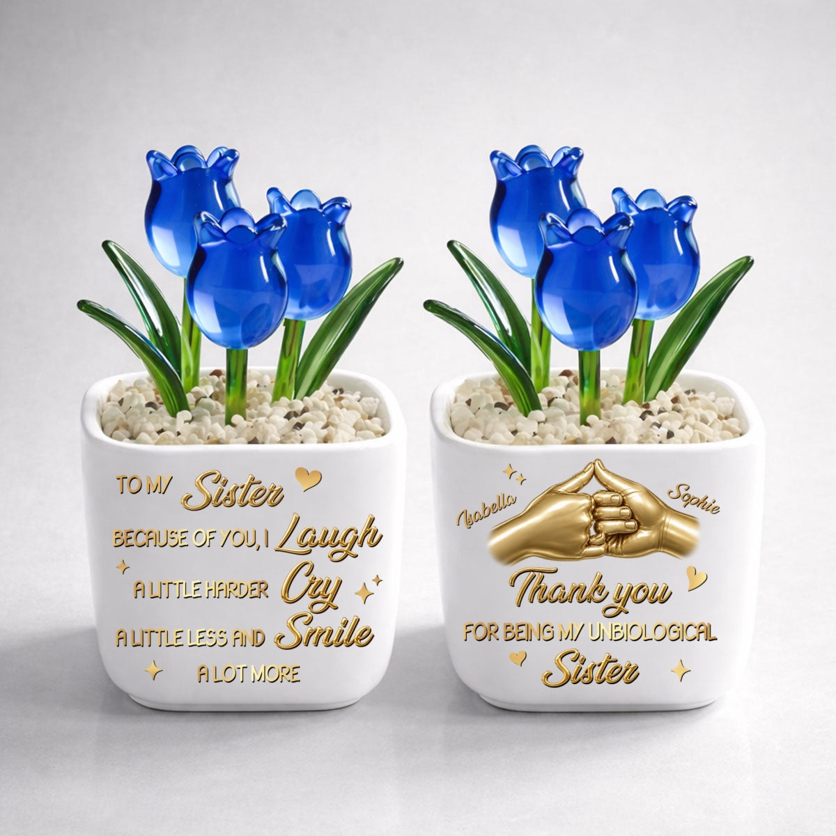 Custom Flower Keepsake, Glass Home Decor Gift for Best Friend • Unbiologica Sister - Personalized Glass Everlasting Tulips
