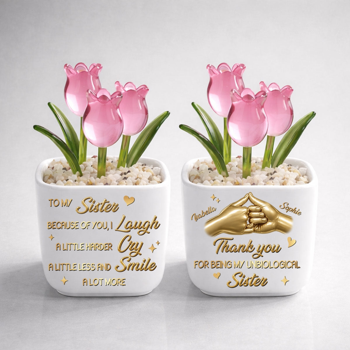 Custom Flower Keepsake, Glass Home Decor Gift for Best Friend • Unbiologica Sister - Personalized Glass Everlasting Tulips