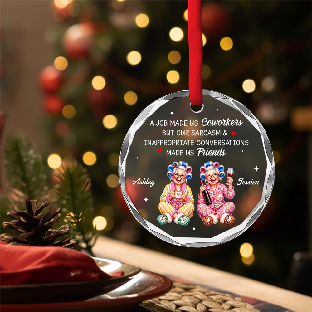 Custom Coworker Christmas Ornament, Team Appreciation Gift •  A Job Made Us Coworkers - Personalized Glass Ornament