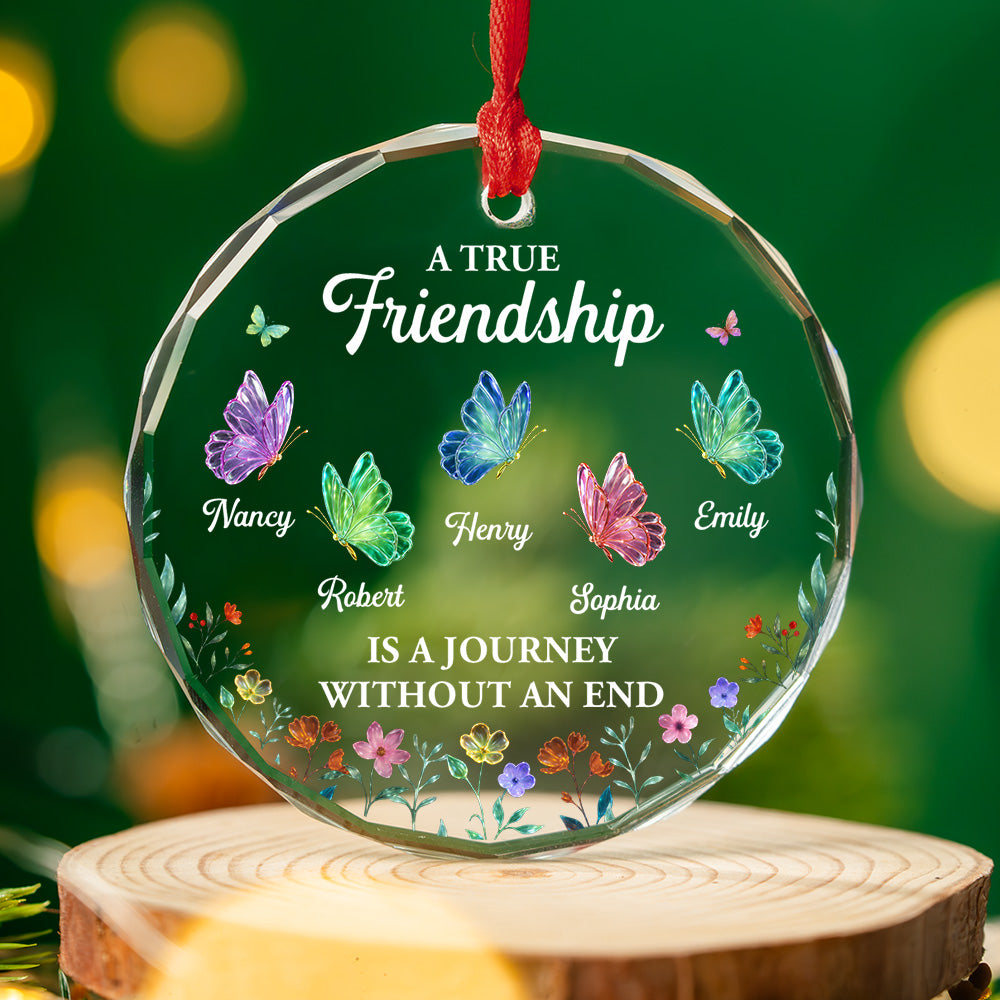 Custom Friendship Christmas Ornament, Best Friend Gift •  A Friendship Journey - Personalized Glass Ornament