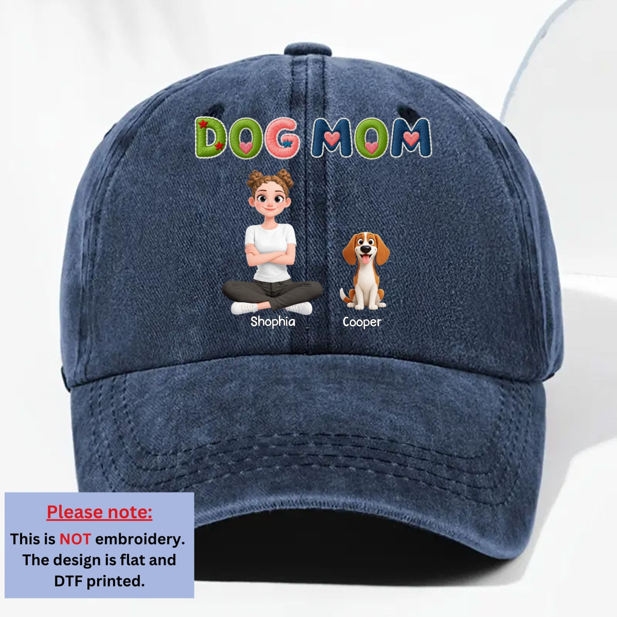 Custom Christmas Headwear Birthday Gifts for Dog Parents • Sun On Our Heads - Personalized 3D Effect Vintage Washed Denim Cap