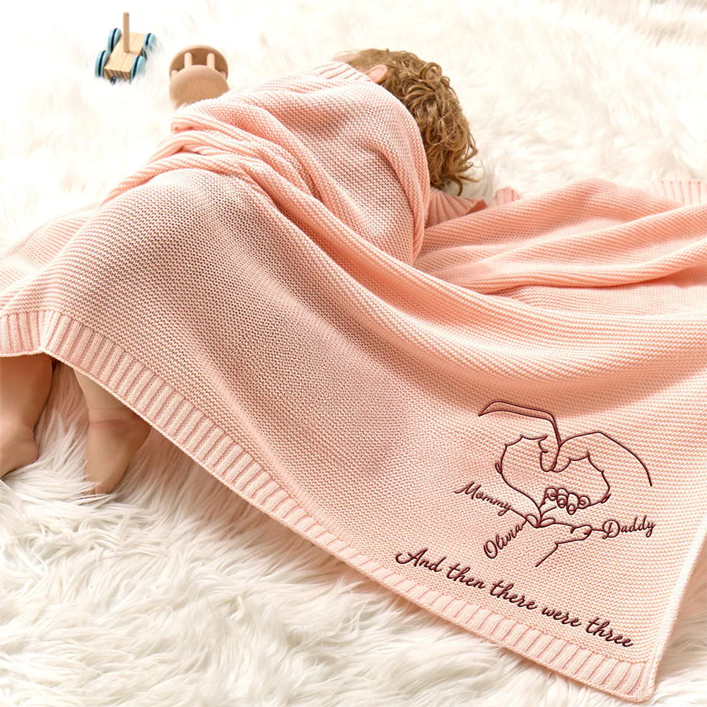 Hold Hands - Personalized Embroidered Knitted Baby Blanket