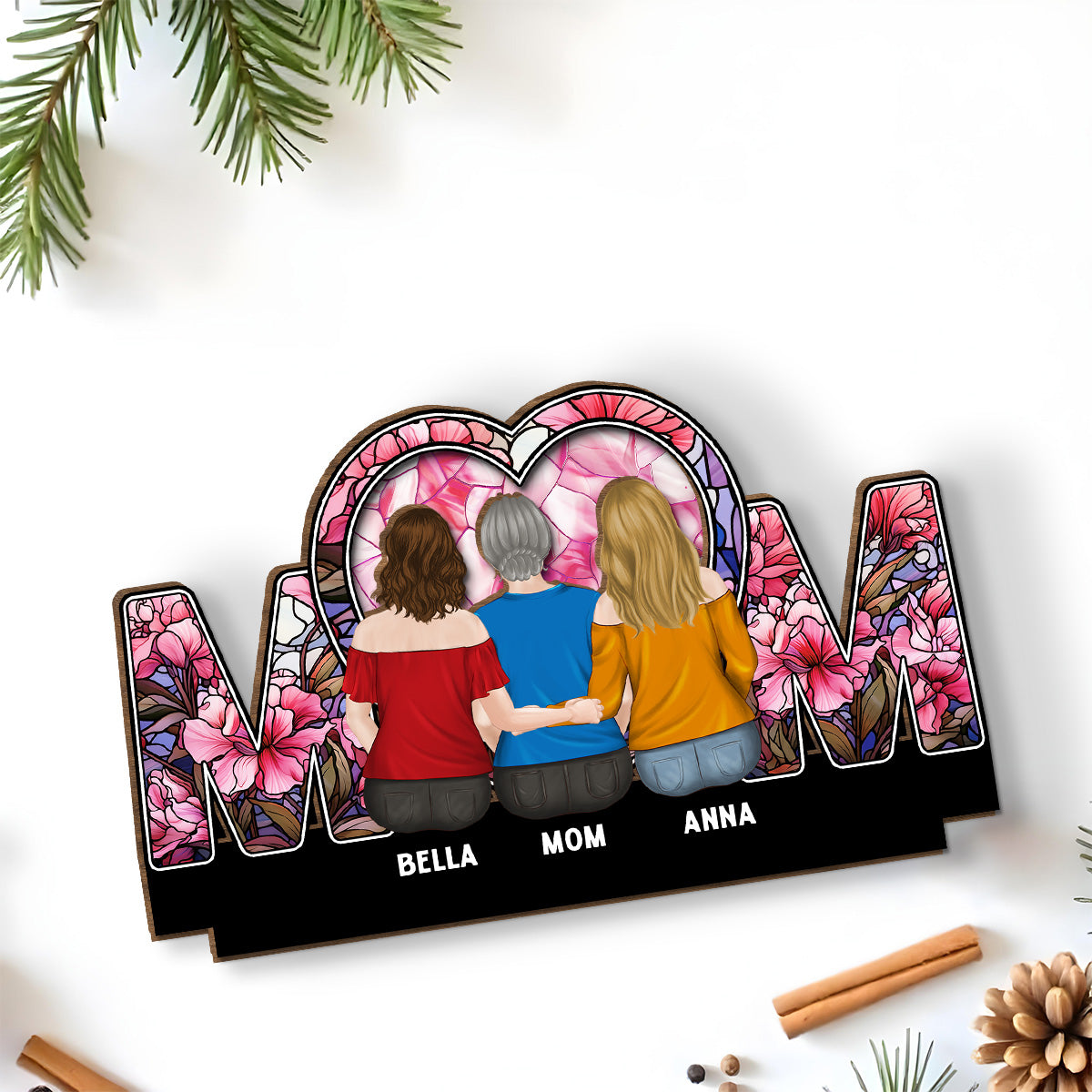 Custom Mother's Day Decor, Gift for Mom & Grandma • Beside Mom - Personalized 2-Layer Wood Plaque With Flat Base