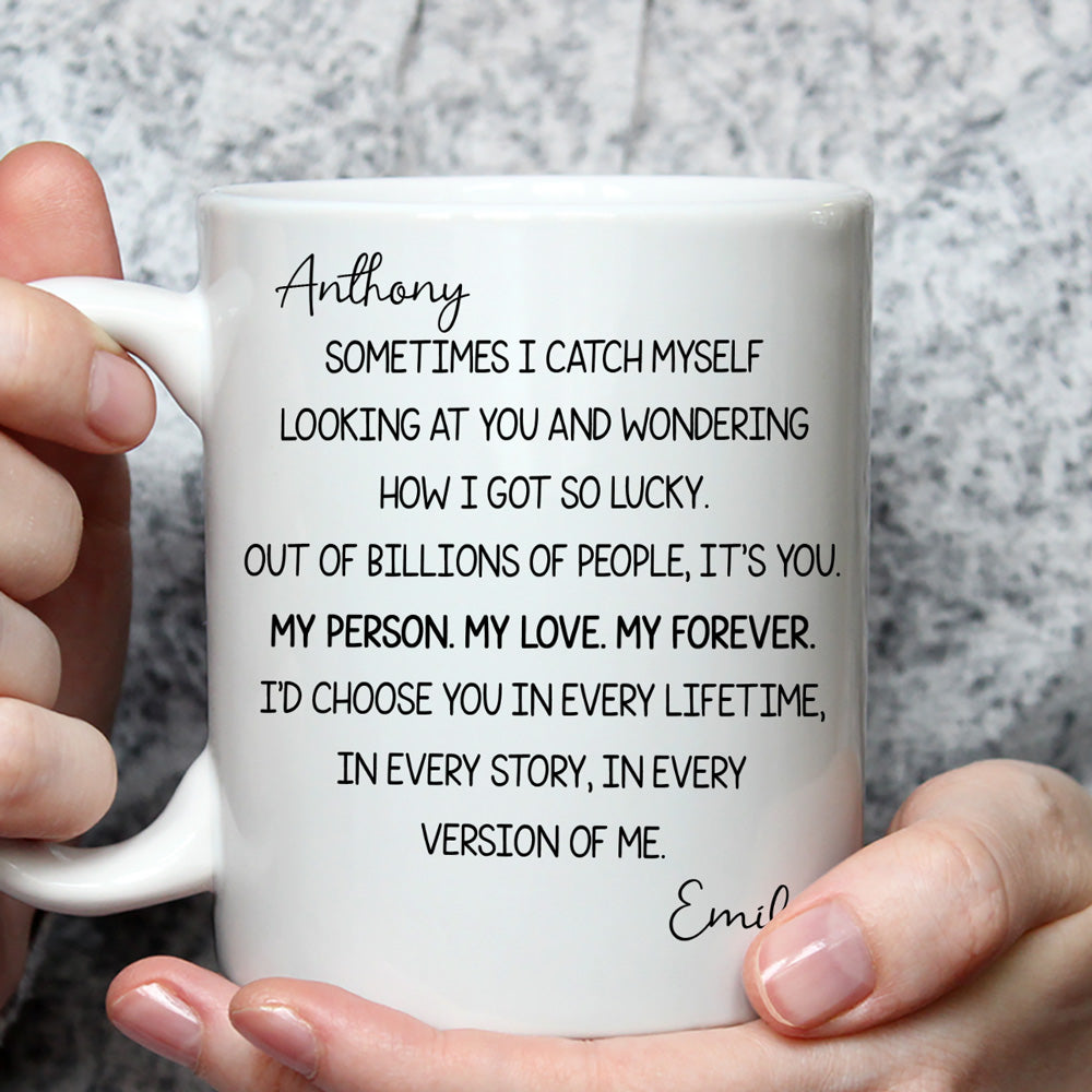 Custom Anniversary Keepsake Gifts For Couple • How I Got So Lucky - Personalized Coffee Mug
