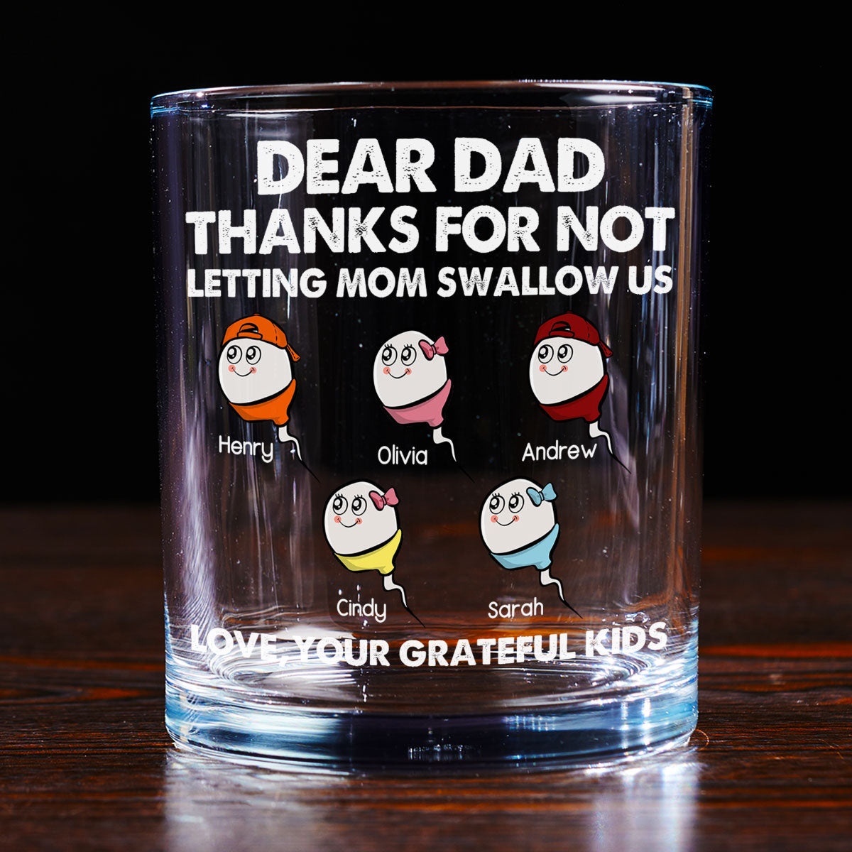 Custom Father's Day Birthday Gifts for Dad • Thanks For Not Letting Mom Swallow Us - Personalized Whiskey Glass