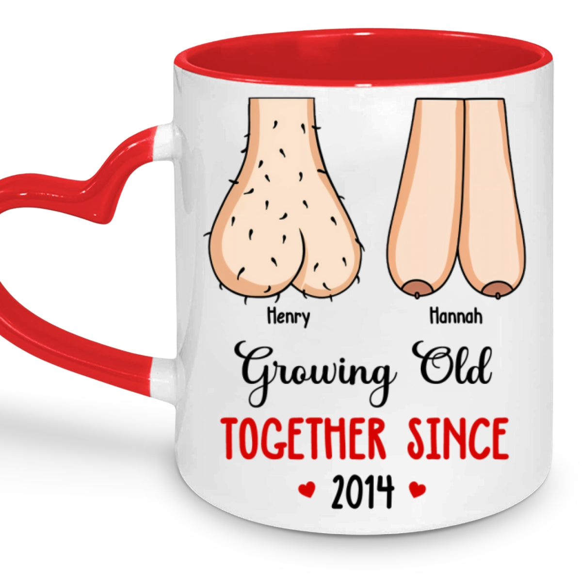 Custom Anniversary Keepsake Gifts For Couple • Grow Old With You - Personalized Heart Handle Mug
