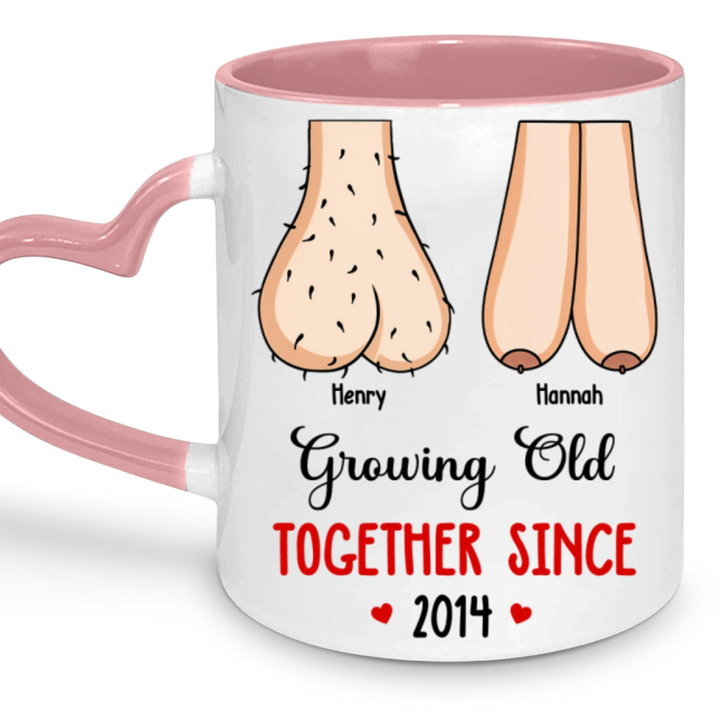 Custom Anniversary Keepsake Gifts For Couple • Grow Old With You - Personalized Heart Handle Mug