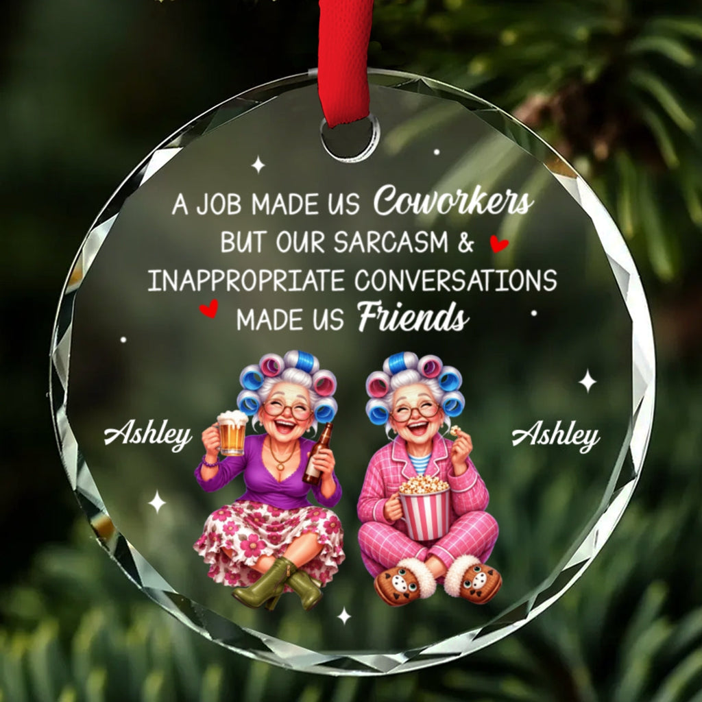 Custom Coworker Christmas Ornament, Team Appreciation Gift •  A Job Made Us Coworkers - Personalized Glass Ornament