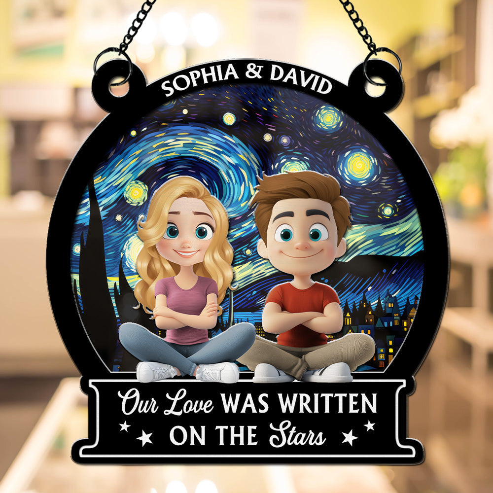 Custom Couple Hanging Decor, Anniversary Valentine's Day Gifts • Our Love Is Written On Star - Personalized Suncatcher