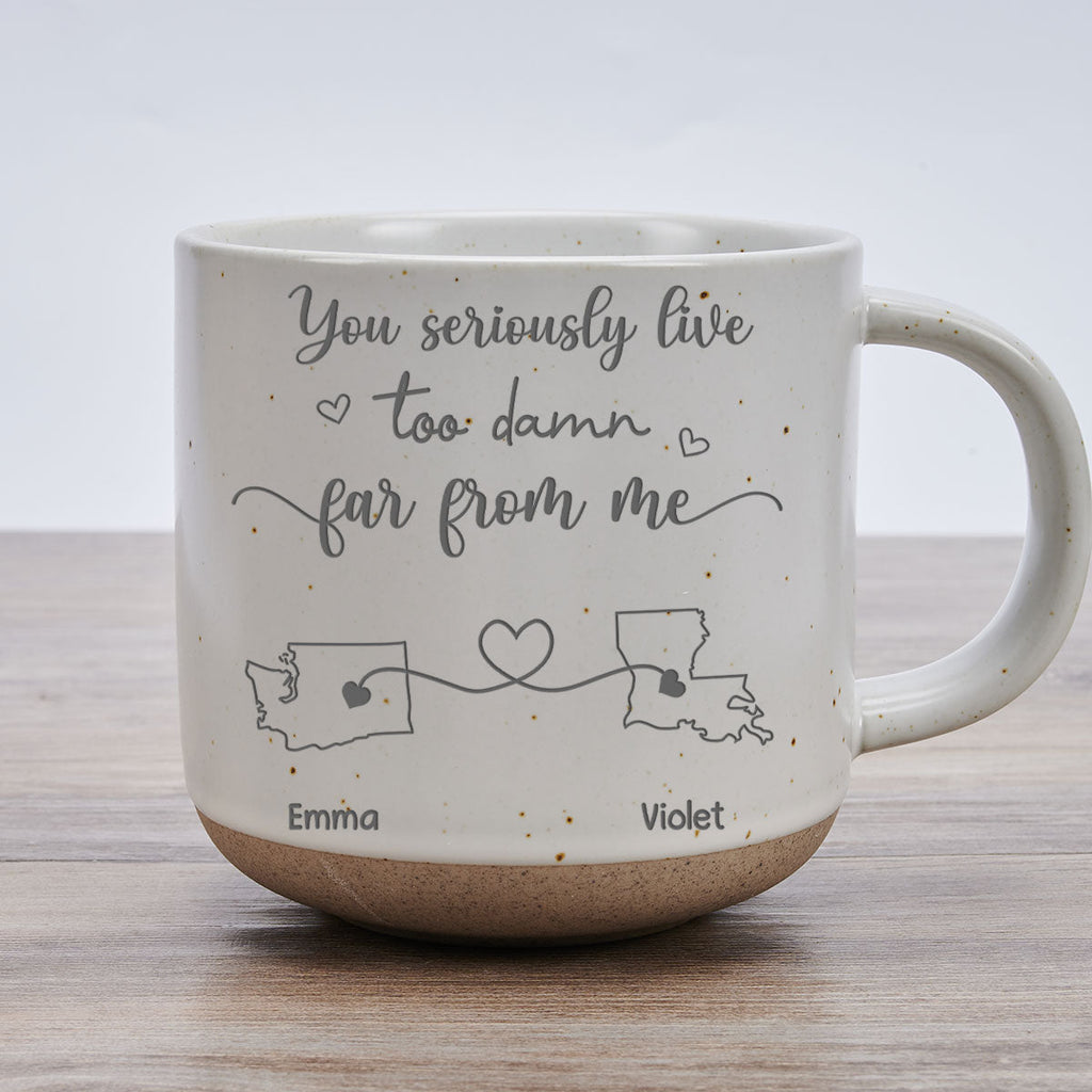Custom Best Friend, Christmas & Birthday Friendship Keepsake Gift • I Hate How Far You Are - Personalized Engraved Pottery Mug